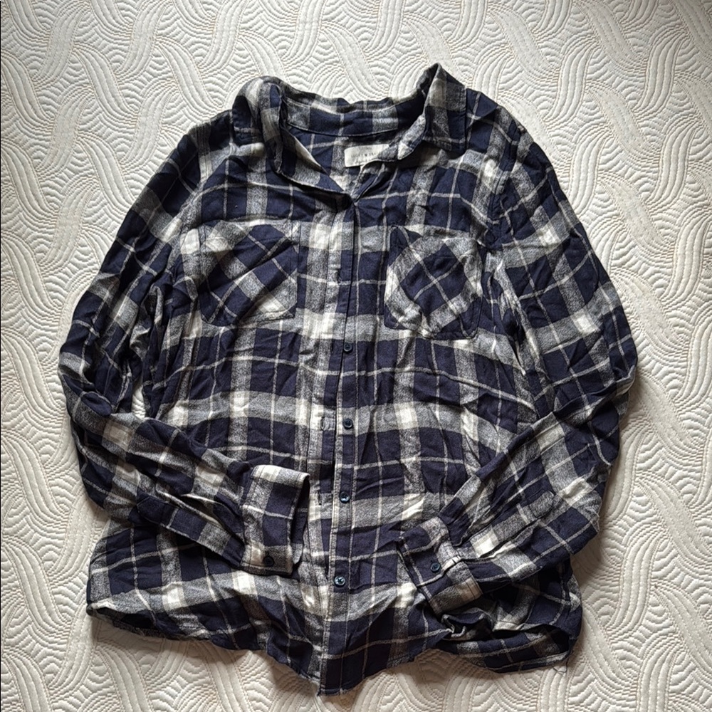 Lucky Brand Navy and Cream Checkered Shirt